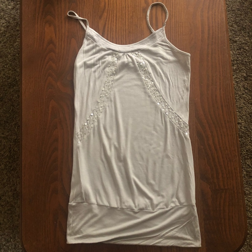 Express Light Gray Sequin Tank Top XS